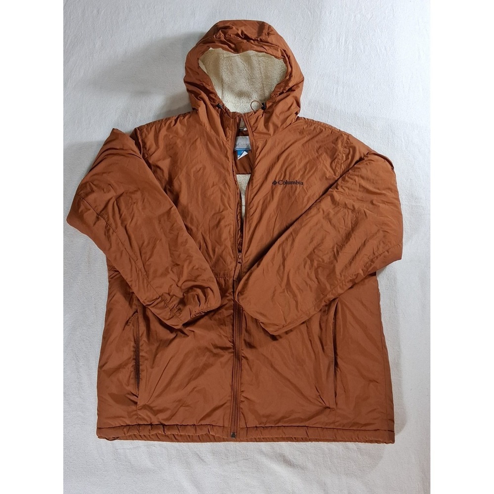 Columbia Hooded Jacket Men Size L Brown Rust Sherpa Lined Winter Coat Outdoor